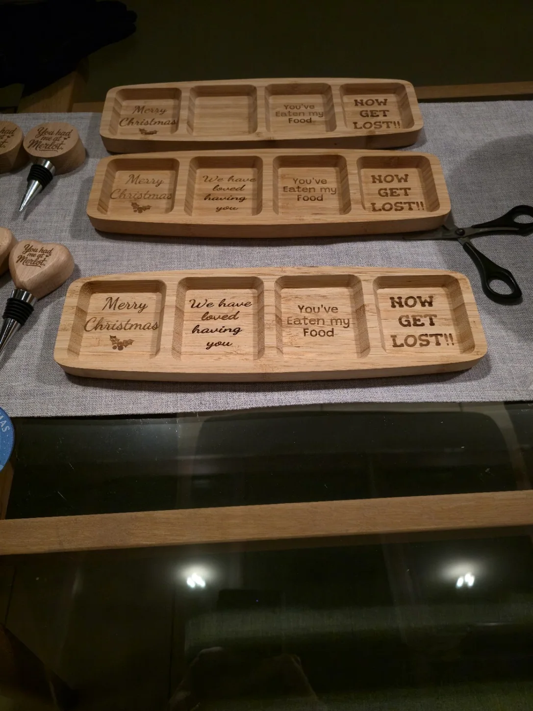 Real engraved divided Christmas wooden serving trays