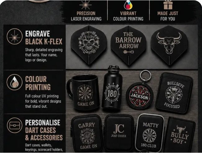 Custom darts cases, flights and accessories